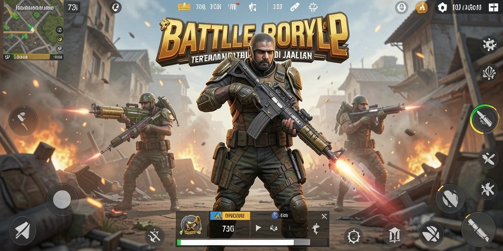 Tampilan gameplay seru dari pertempuran di <strong>73K</strong> Battle Royale.