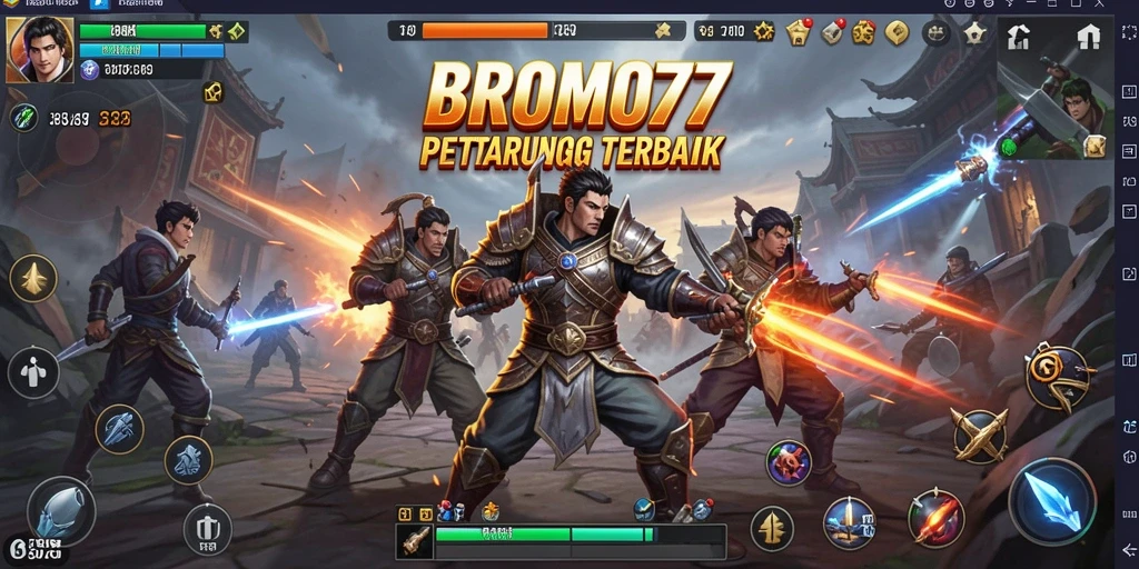 Tangkapan layar utama BROMO77 menampilkan pertarungan seru antara dua petarung.