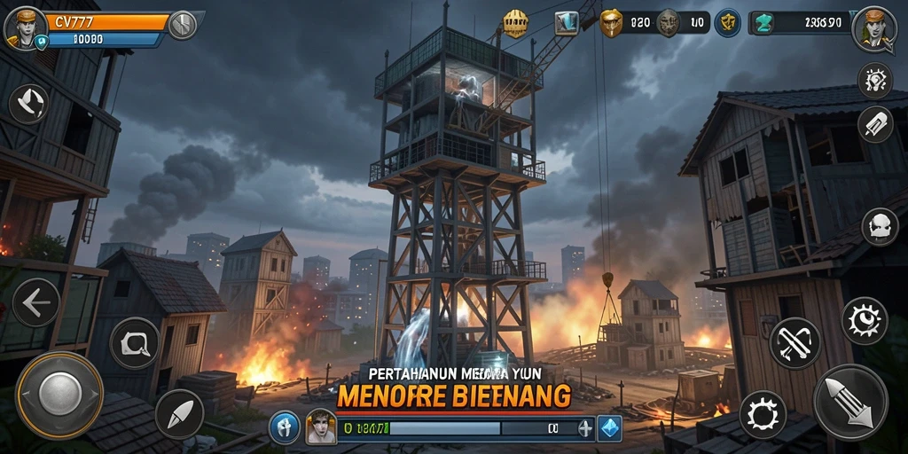 Tampilan gameplay menara pertahanan yang intens dan strategis.