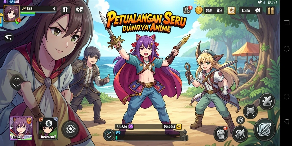 Screenshot menampilkan karakter anime dalam pertempuran seru.