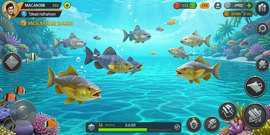 Tampilan gameplay seru dari MACAN388 saat menangkap ikan.