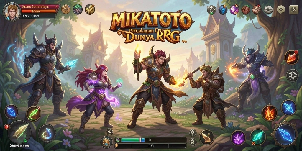 Tangkapan layar dari gameplay MIKATOTO menunjukkan karakter dalam pertempuran epic.