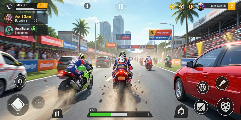 Tangkapan layar gameplay MPOID menampilkan aksi balap mendebarkan.