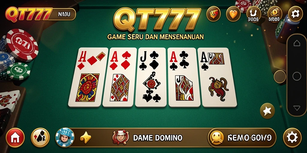 Tampilan gameplay seru QT777 dengan pemain bersaing di meja Domino.